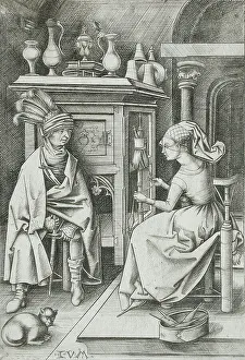 Spinning Prints: Woman Spinning and Visitor, between circa 1495 and circa 1503