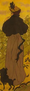 Ranson Prints: Woman Standing Beside a Balustrade with a Poodle, ca. 1895. Creator: Paul Ranson