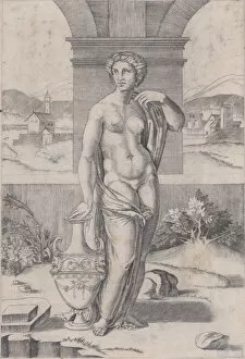 Agostino Veneziano Gallery: Woman Standing near a Vase, ca. 1514-36. Creator: Agostino Veneziano