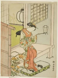 Woman Stepping Out with a Lantern, c. 1767/68. Creator: Suzuki Harunobu Woman Stepping Out with a Lantern, c. 1767/68. Creator: Suzuki Harunobu