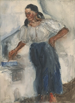 Stirring Prints: Woman by the stove, 1904. Creator: Milos Jiranek
