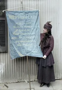 Suffragettes Prints: Woman Suffrage Banners, 1917. Creator: Harris & Ewing