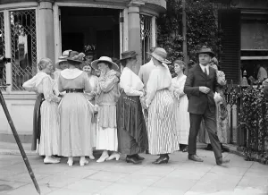 Woman Suffrage - Groups at Headquarters, 1917. Creator: Harris & Ewing. Woman Suffrage - Groups at Headquarters, 1917. Creator: Harris & Ewing