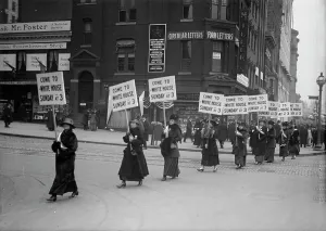 Woman Suffrage - Marching with Inv. Signs, 1917. Creator: Harris & Ewing. Woman Suffrage - Marching with Inv. Signs, 1917. Creator: Harris & Ewing