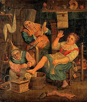 Pain Prints: A woman surgeon and her assistant cupping a patient, c1690s. Creator: Unknown