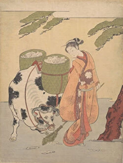 Oxen Collection: A Woman Sweeping up Her Love Letters, 1725-1770. 1725-1770. Creator: Suzuki Harunobu