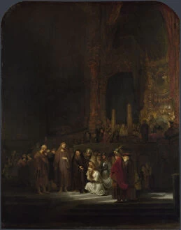 Christ And The Woman Taken In Adultery Collection: The Woman taken in Adultery, 1644. Artist: Rembrandt van Rhijn (1606-1669)