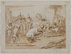 Over Black Chalk Prints: The Woman with a Tambourine, 1790s