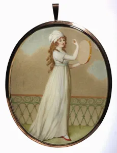 Woman with a Tambourine, in Neoclassical Costume, mid to late 19th century. Creator: Unknown