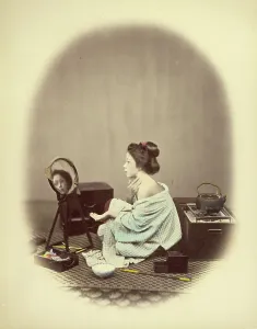 Vignette Prints: Woman Using Cosmetics, 1866-1867. Creator: Felice Beato