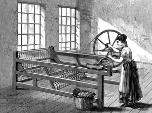 Woman using a Spinning Jenny, c1880