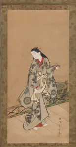 Hanging Scrol Prints: Woman on Veranda, ca. 1730. Creator: Takizawa Shigenobu