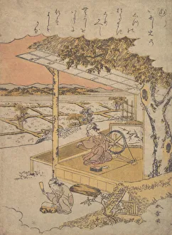 Woman on Veranda, Spinning... 18th century. Creator: Shunsho Woman on Veranda, Spinning... 18th century. Creator: Shunsho