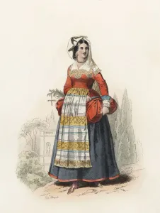 Woman from Villettri, near Rome, in the modern age, color engraving 1870 Woman from Villettri, near Rome, in the modern age, color engraving 1870