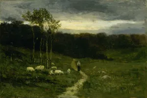 Bannister Edward Mitchell Prints: Woman Walking down Path, 1882. Creator: Edward Mitchell Bannister