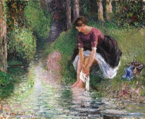 Woman Washing Her Feet in a Brook, 1894. Creator: Camille Pissarro