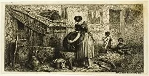 Hygienic Gallery: Woman Washing Pots, with Children, 1845. Creator: Charles Emile Jacque