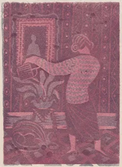 Watering Can Prints: Woman watering plants, c1951. Creator: Shirley Markham