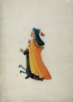 Expressive Prints: A woman wearing brightly coloured robes and a tasselled head dress, 1800. Creator: Unknown