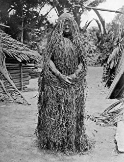 Mourning Dress Gallery: Woman wearing full mourning costume, Melanesia, 1920.Artist: Gunnar Landtman