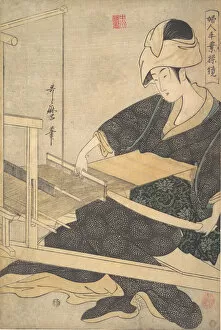 Loom Gallery: A Woman Weaving, Seated at a Hand Loom, ca. 1796. Creator: Kitagawa Utamaro