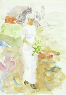 Wiik Maria Prints: A woman in white in a garden. Creator: Maria Wiik