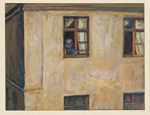 Watercolour And Pastel On Paper Prints: Woman at the window, 1909. Creator: Buttner, Erich (1889-1936)