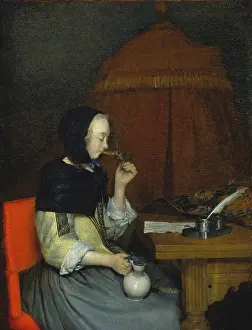 Preparation Prints: Woman with Wine Glass, c1656-1657. Creator: Gerard Terborch II