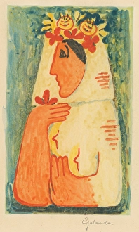 Wreath Prints: Woman with a wreath, around 1937. Creator: Mikulas Galanda