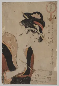 1615 1868 Prints: Woman Writing, 1753-1806. Creator: Kitagawa Utamaro (Japanese, 1753?-1806)