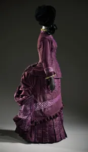 Bustle Prints: Woman's 2-piece silk bustle dress, France, c.1885. Creator: Unknown
