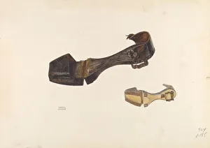 Uncomfortable Prints: Womans Clogs, c. 1938. Creator: Harry Grossen