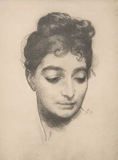 Photolithograph Prints: Womans Head, from L Estampe Moderne, 1897-99. Creator: Felix Bracquemond