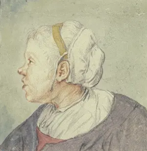 Chalk On Paper Prints: Woman's head with a small cap