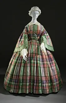 Plaid Prints: Woman's plaid silk tafetta dress, France, c.1855. Creator: Unknown