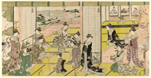 Eishi Chobunsai Collection: A Woman's Poetry Party, c. 1793. Creator: Hosoda Eishi