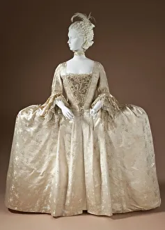 Floral Dress Prints: Woman's robe à la française, England, c.1765. Creator: Unknown
