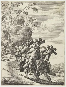 Masked Prints: Two women being abducted by three masked men, 1639. Creator: Abraham Bosse