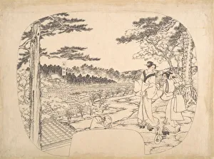 Utagawa Kenjiro Prints: Two Women Admiring the Sights from a Vantage Point... the Zenpukuji Temple, 19th century