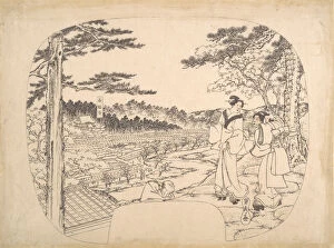 Admiring Gallery: Two Women Admiring the Sights from a Vantage Point...the Zenpukuji Temple, 19th century