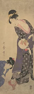 Breast Gallery: Two Women with a Baby who is Playing on the Floor, ca. 1793. Creator: Kitagawa Utamaro