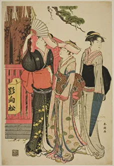 Pilgrims Prints: Three Women at the Base of a Sacred Pine Tree, c. 1790. Creator: Katsukawa Shuncho