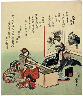Women and a Boy by Brazier (Hibachi), 1816. Artist: Hokusai