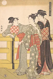 Toshien Prints: Three Women on a Bridge, ca. 1785. Creator: Katsukawa Shuncho