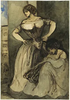 Guys Constantinus Prints: Two Women, c. 1840. Creator: Constantin Guys