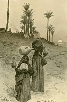 Palm Trees Prints: Women carrying water pots on the banks of the Nile, Cairo, Egypt, 1898