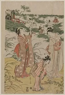 Ch Bunsai Eishi Japanese Gallery: Women Chasing Crickets on an Autumn Moor, early 1790s. Creator: Ch?bunsai Eishi (Japanese