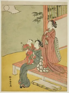Two Women and a Child Viewing the Full Moon, c. 1767/68. Creator: Suzuki Harunobu Two Women and a Child Viewing the Full Moon, c. 1767/68. Creator: Suzuki Harunobu