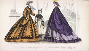 Two women and a child wearing the latest fashions, 1864