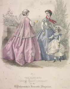 Jules David Prints: Two women and a child wearing the latest fashions, 1866
